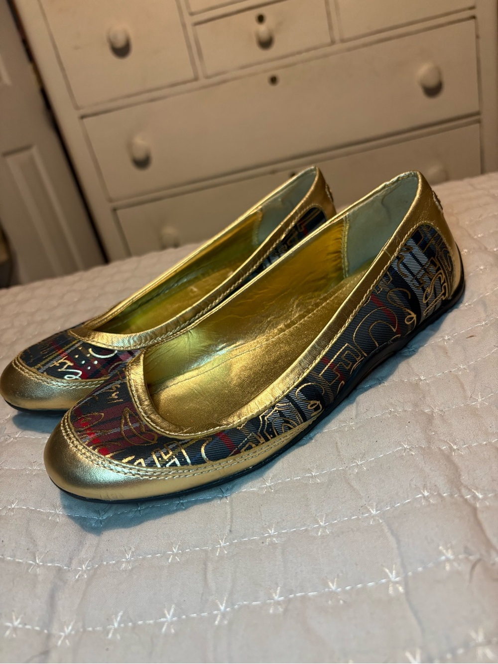 Coach Gold Trim Flats